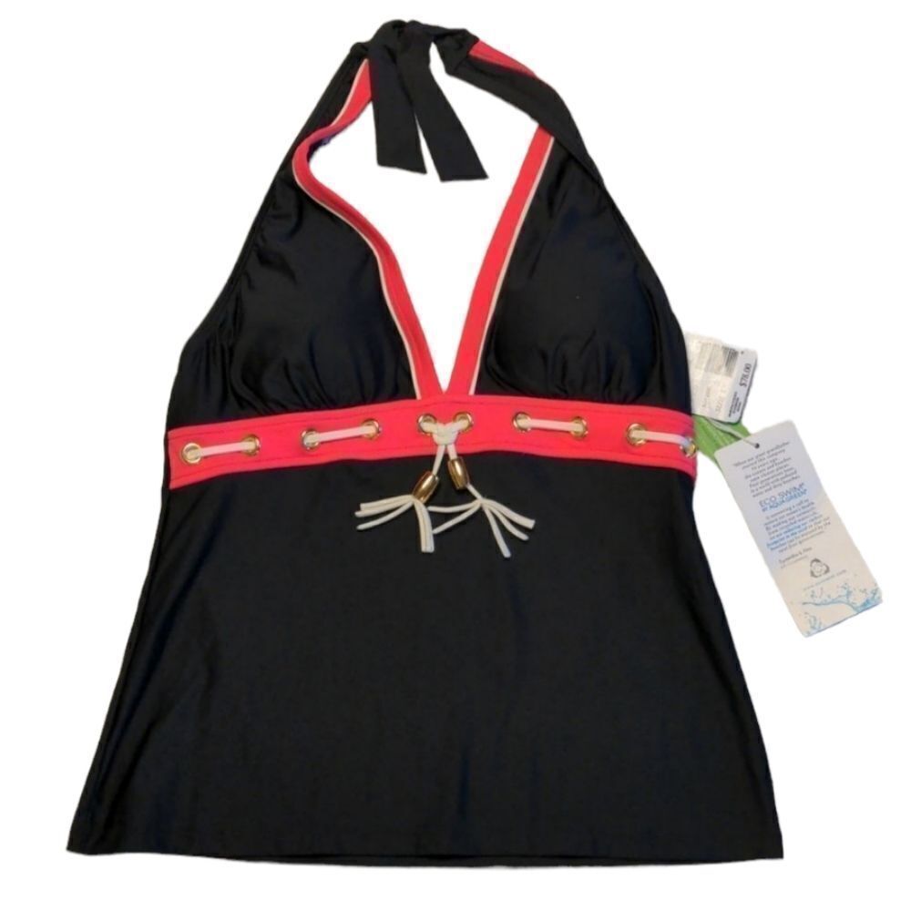 Eco Swim by Aqua Green black and hot pink swim top size 8 NWT‎